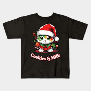 Cookies & Milk - Christmas Cat - Winter Holiday Kids T-Shirt